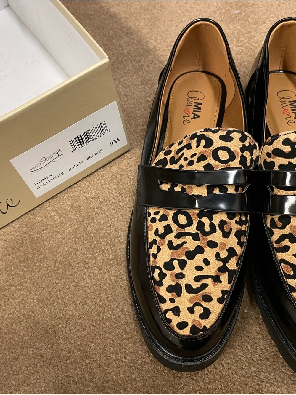 MIA Leopard-Print Penny Loafers in Black and Tan